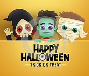 Happy halloween vector  background template. Happy halloween trick or treat greeting text.