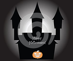 Happy Halloween vector - dark castle with scary pumpkin
