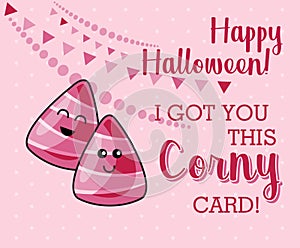 Happy Halloween vector greeting card with halloween corny candies photo