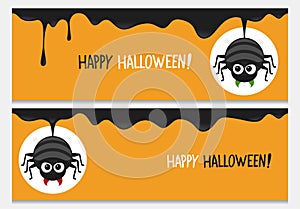 Happy halloween website header set with cartoon spider.