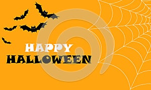 Happy halloween with white spider webs and bats