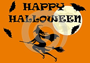 Happy Halloween, witch on a broomstick