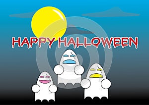 Happy Halloween Words with cartoon ghosts