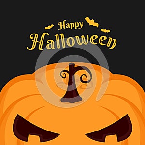 Happy haloween banner with half big pumpkin on dark background vector design