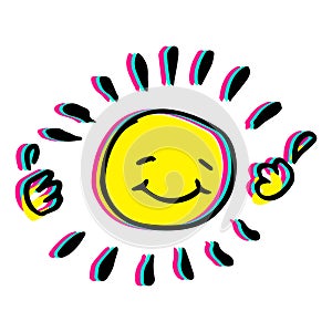 Happy hand drawn sun vector colorful illustration.