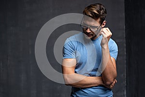 Happy handsome man wear blue t-shirt