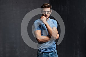 Happy handsome man wear blue t-shirt