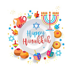 Happy Hanukkah Festival logo greeting card template