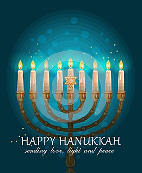 Happy Hanukkah greeting card design, jewish holiday. Vector illustration