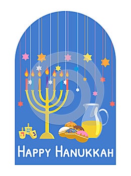 Happy Hanukkah greeting card vector illustration isolated on white background