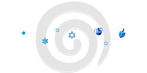 Happy Hanukkah Hebrew Blue color lettering greeting card traditional Chanukah symbols