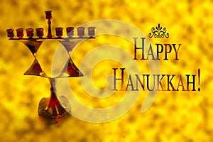 Happy Hanukkah. Image for the Jewish Holiday of Hanukkah. Vintage Menorah with a Jewish star Magen David Jewish candlestick