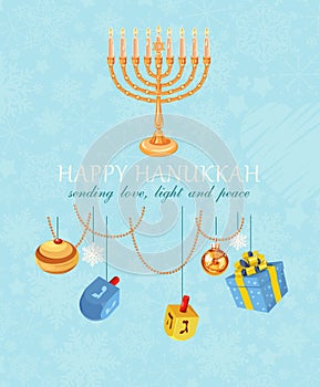 Happy hanukkah, jewish holiday. Hanukkah meora with colorful candles