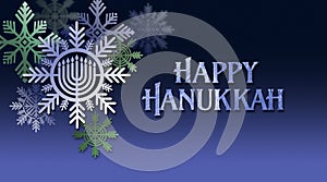 Happy Hanukkah Menorah holiday snowflake ornaments background graphic