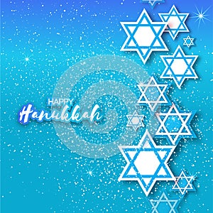 Happy Hanukkah with origami Magen David stars.