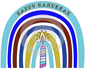 Happy Hanukkah Rainbow with a Candle