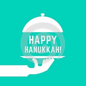 Happy hanukkah text with white serving hand