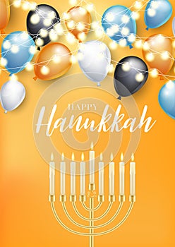 Happy Hanukkah. Traditional Jewish holiday. Chankkah banner, poster or flyer design concept, blue background.