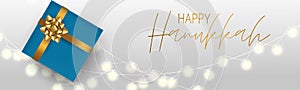 Happy Hanukkah. Traditional Jewish holiday. Chankkah banner or website header background design concept. Judaic religion decor wit