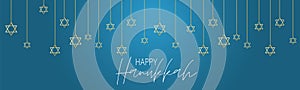 Happy Hanukkah. Traditional Jewish holiday. Chankkah banner or website header background design concept. Judaic religion decor wit