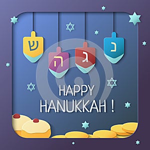 Happy Hanukkah vector illustration in a paper art style