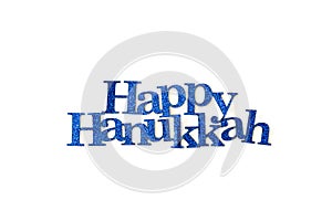 Happy Hanukkah written with blue word