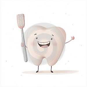 A happy healthy 3D cartoon tooth. Generative AI