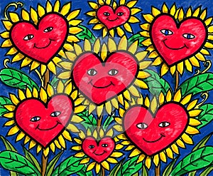 Happy Heart Flowers Sunflowers