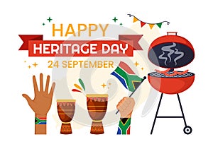 Happy Heritage Day South Africa Vector Illustration on September 24 with Waving Flag Background, Honoring African Culture