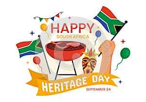 Happy Heritage Day South Africa Vector Illustration on September 24 with Waving Flag Background, Honoring African Culture