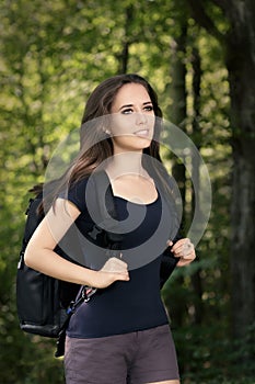 Happy Hiking Girl with Travel Backpack