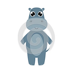 Happy hippo. Vector cartoon illustration. Isolated on white