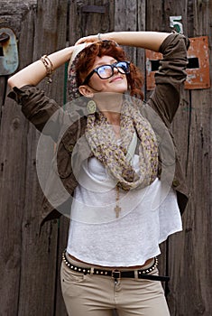 Happy hipster girl outdoors