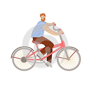 Happy hipster man ride a city bike, Smiling happy young man on a bicycle, vector illustration, doing summer city sport