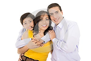 Happy hispanic family portrait smiling together