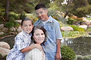 Happy Hispanic Mother and Sons