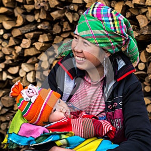 Happy Hmong Woman with Baby, Sapa, Vietnam