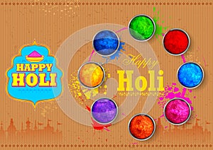 Happy Holi background card design for color festival of India celebration greetings