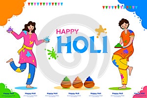 Happy Holi background card design for color festival of India celebration greetings