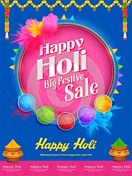 Happy Holi background card design for color festival of India celebration greetings