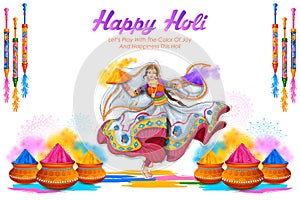 Happy Holi background card design for color festival of India celebration greetings