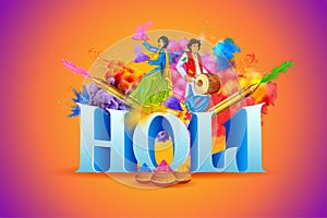 Happy Holi background card design for color festival of India celebration greetings