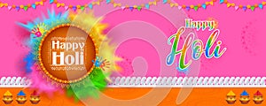 Happy Holi background card design for color festival of India celebration greetings