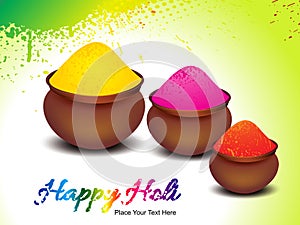 Happy holi background with colors pot