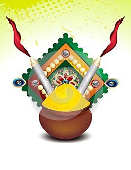 Happy holi background with rangoli and color pot