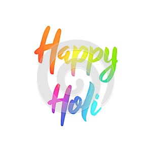 Happy Holi. Colorful hand drawn lettering phrase on white background.