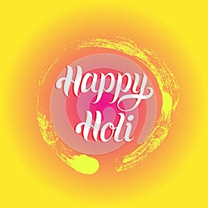 Happy Holi greeting card, poster. Festival of colours in India vector background. Holiday of sharing love.