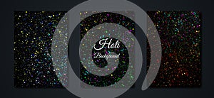 Happy Holi Indian Festival Banner, Colorful gulaal, color party set card, explosion patterned crystals multicolors Background photo