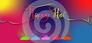 Happy Holi Indian Festival Banner, Colorful gulaal, powder color, party card with colourful background