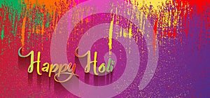 Happy Holi Indian Festival Banner, Colorful gulaal, powder color, party card with colourful explosion patterned and crystals